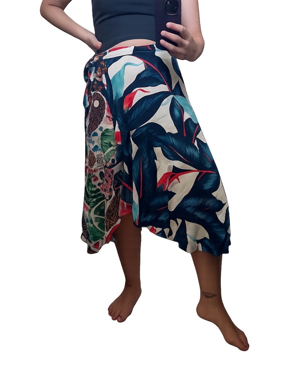FARM Rio Blue, White & Red Tropical Midi Wrap Skirt